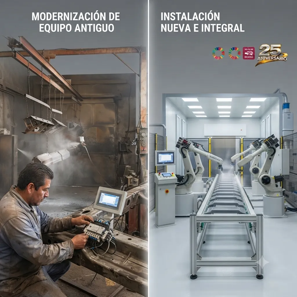 Comparativa entre la modernización de una línea de pintura industrial existente y la instalación de una línea completamente nueva.